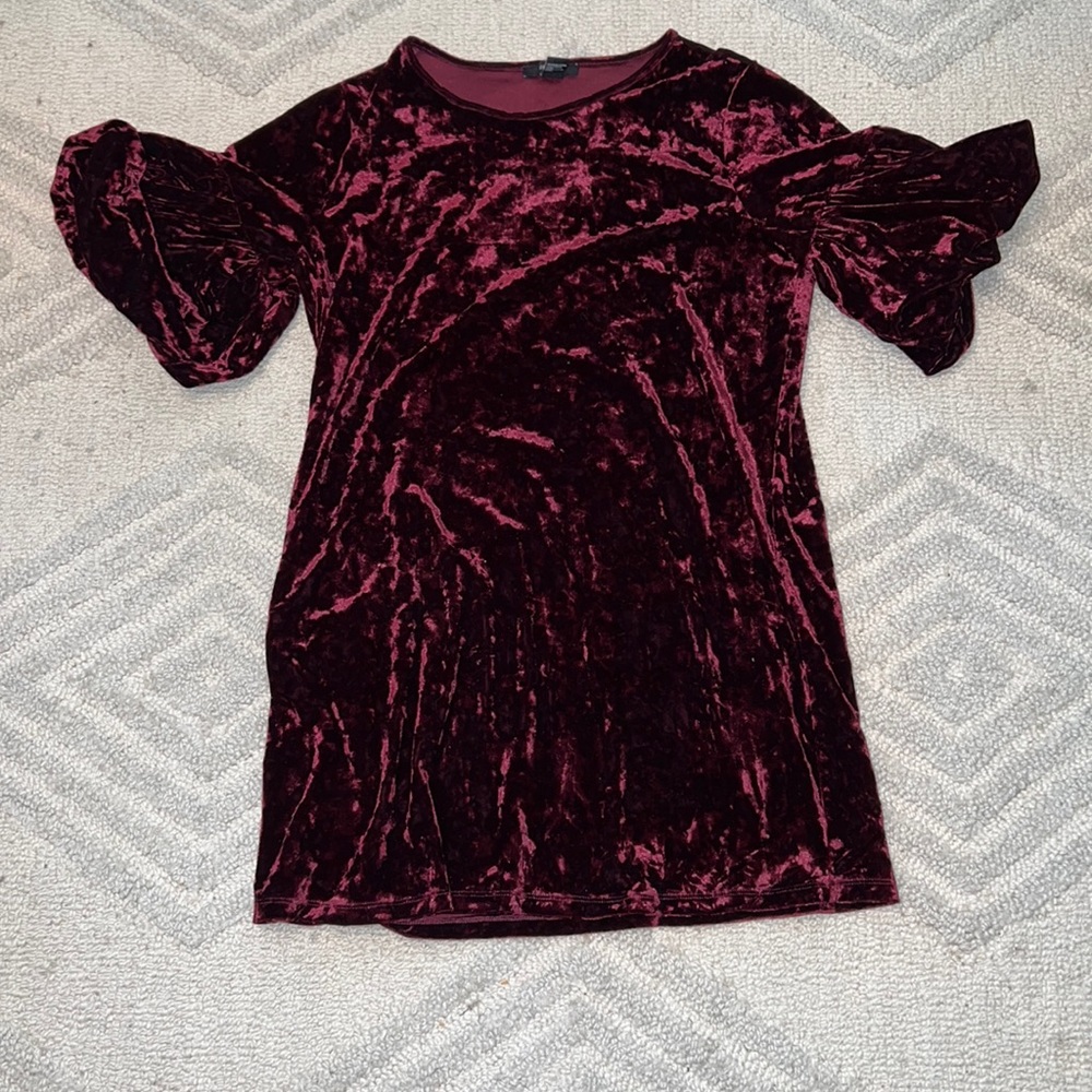 Velvet Maroon Dress with Puffy Sleeve | Large